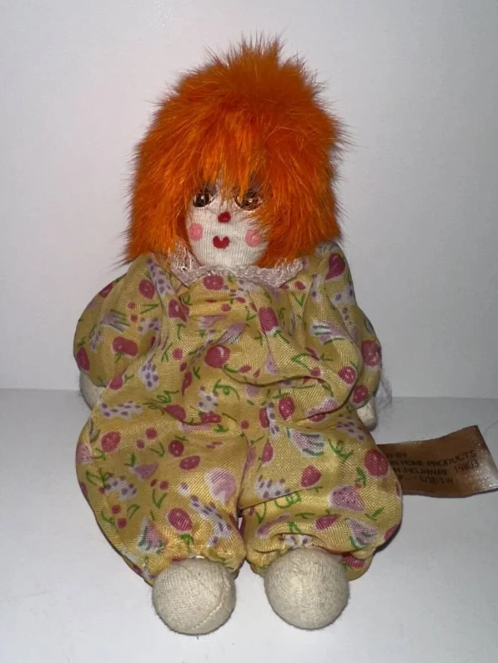 Vintage CLOTH HAND PAINTED Face Clown Doll 7